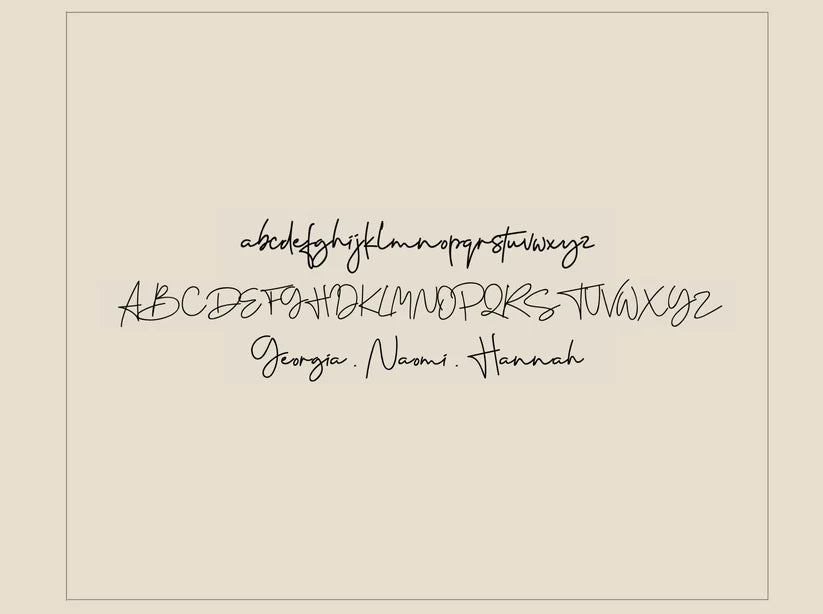 Calligraphy font sample on a beige background