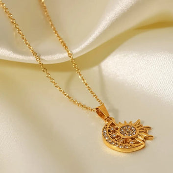 Radiant Sun and Moon Pendant Necklace.