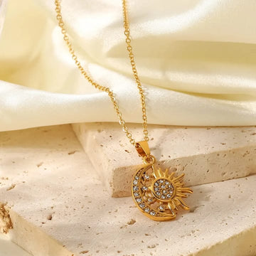 Radiant Sun and Moon Pendant Necklace.