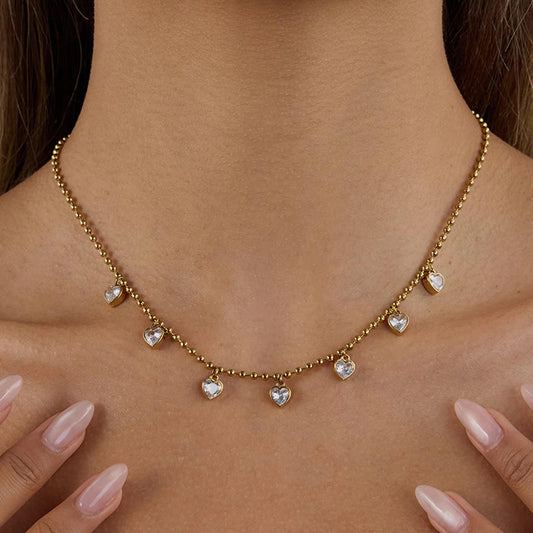 Sparkling Heart Station Necklace