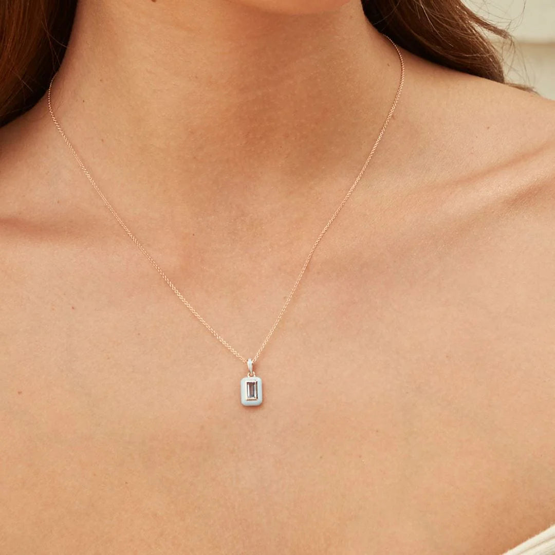 Lumina Emerald-Cut Enamel Pendant Necklace (Mint Green Edition)