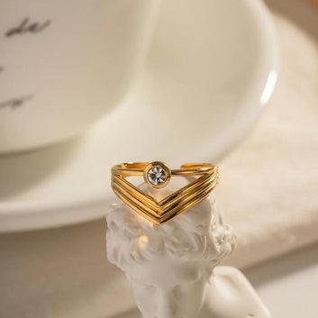 Chevron Elegance 18K Gold-Plated Adjustable Ring