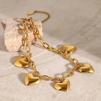 Chunky Heart Charm Gold Necklace – 18K Gold-Plated Stainless Steel