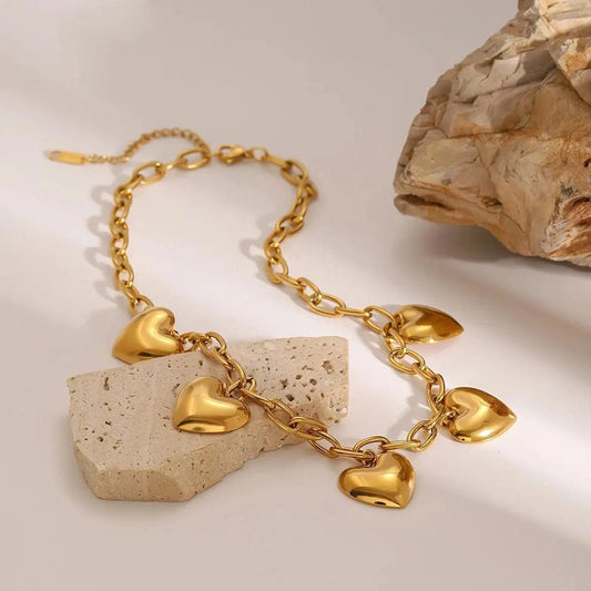 Chunky Heart Charm Gold Necklace – 18K Gold-Plated Stainless Steel