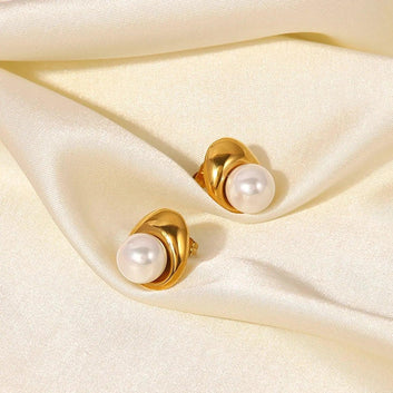 Classic Pearl Stud Earrings with 18k Gold PVD Coating