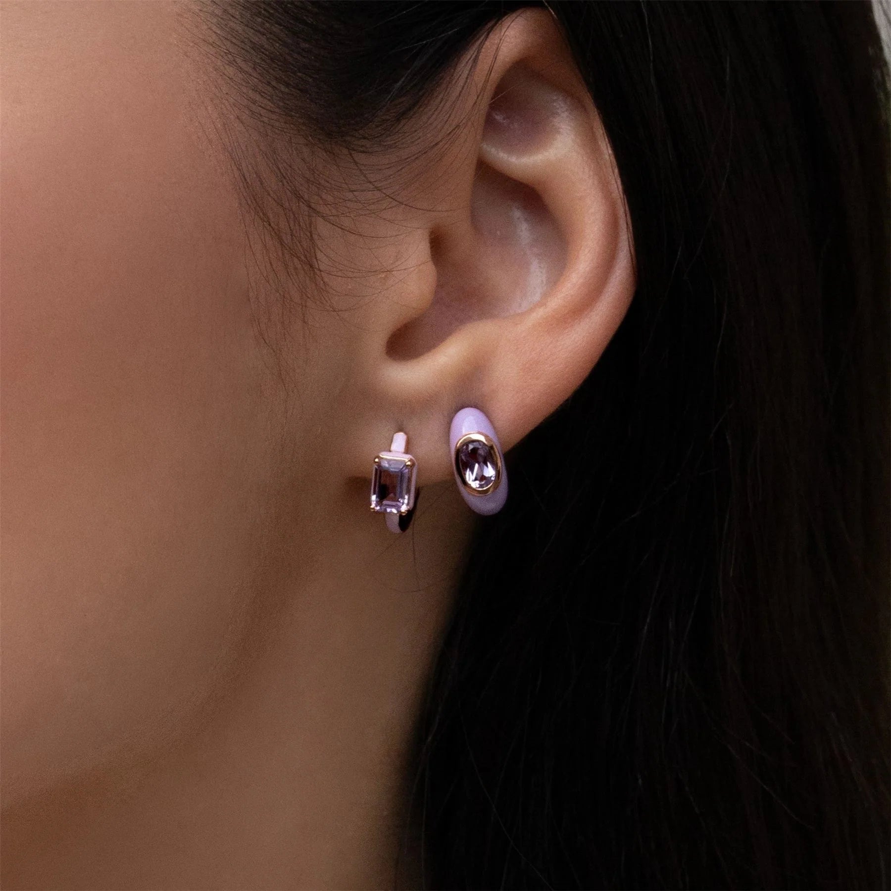 Azure Arc Baguette Huggie Earrings (Lavender Edition)