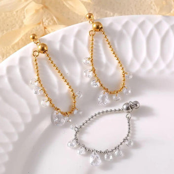 Delicate Crystal Drop Rings with 18k Gold PVD Stainless Steel
