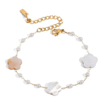 Delicate Layered Chain Bracelet with Pearls and Flower Pendant