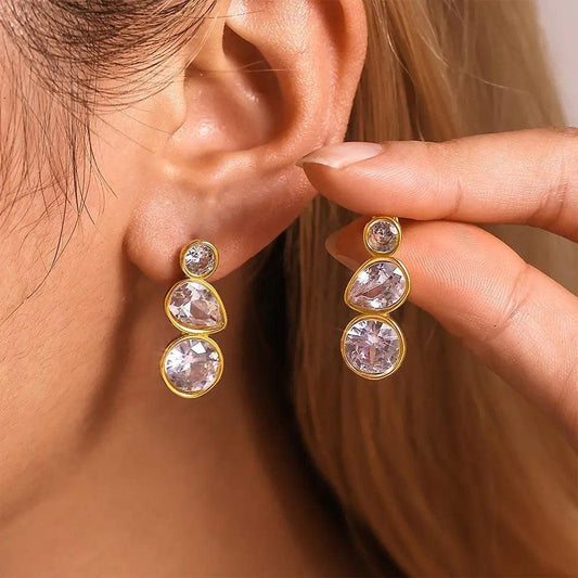 Elegant Crystal Drop Earrings with 18k Gold PVD Stainless Steel