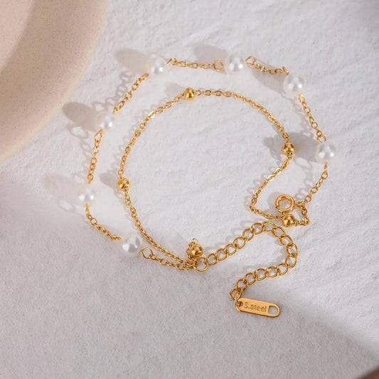 Elegant Layered Pearl Gold Anklet