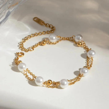 Elegant Layered Pearl Gold Anklet