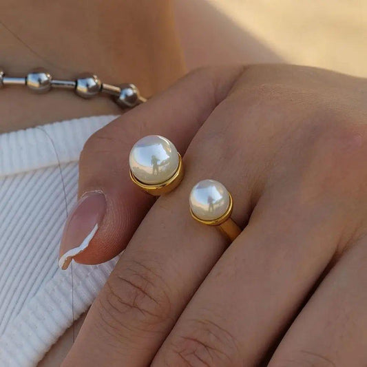 Elegant Pearl Ring with 18k Gold PVD Coating