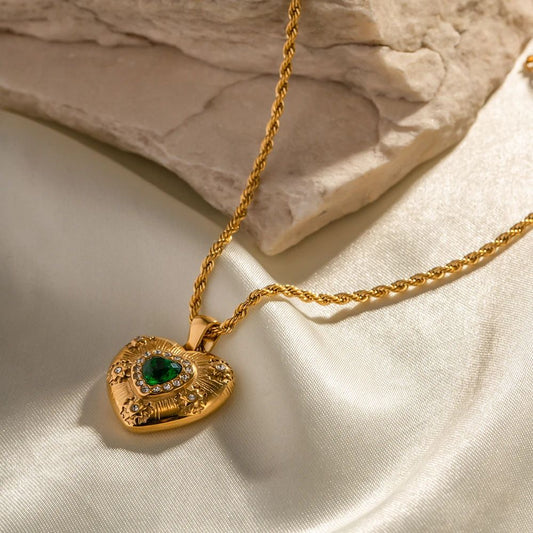 Emerald Enchantment Heart Locket Necklace