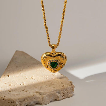 Emerald Enchantment Heart Locket Necklace