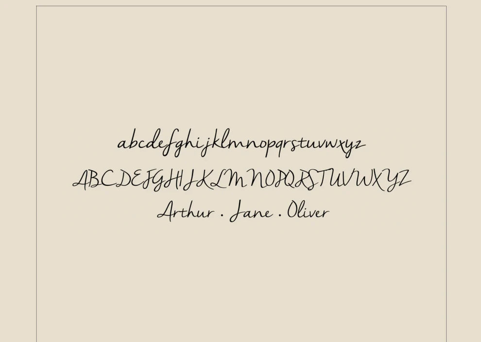 Calligraphy alphabet and names on a beige background
