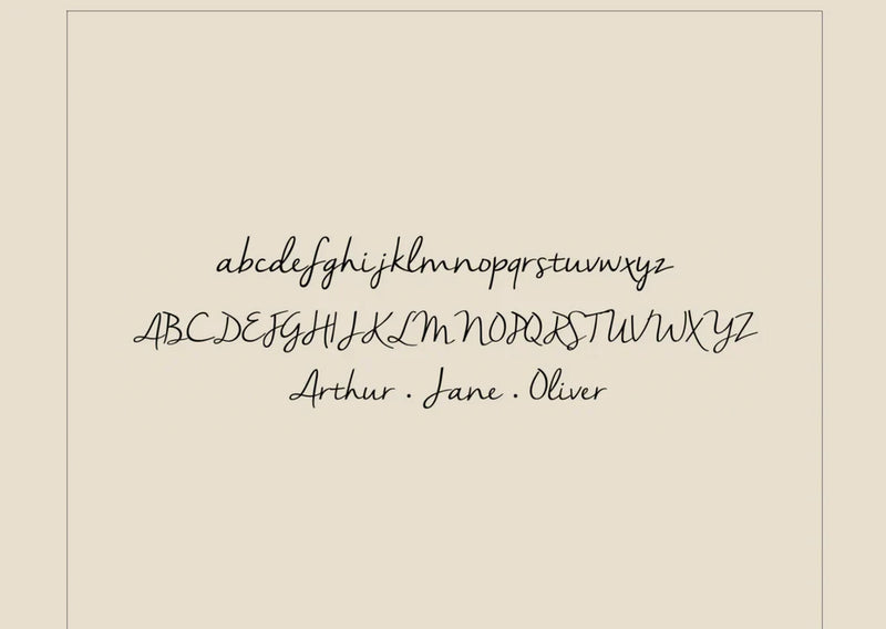 Calligraphy alphabet and names on a beige background