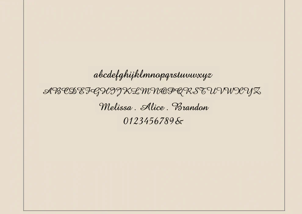 Calligraphic alphabet and names on a beige background