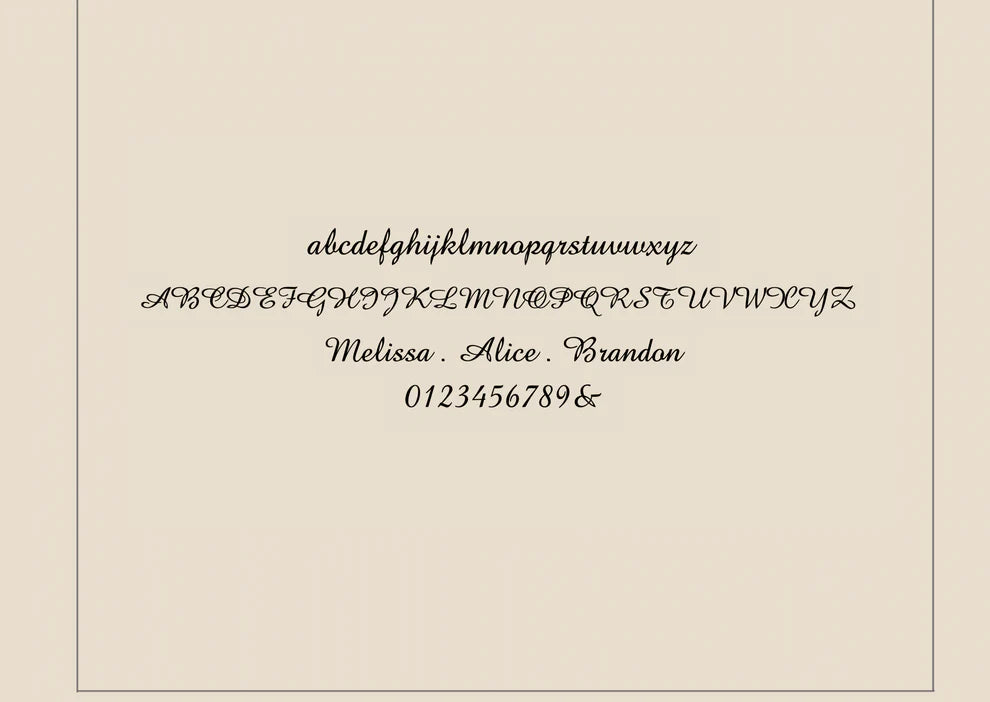 Calligraphic alphabet and names on a beige background