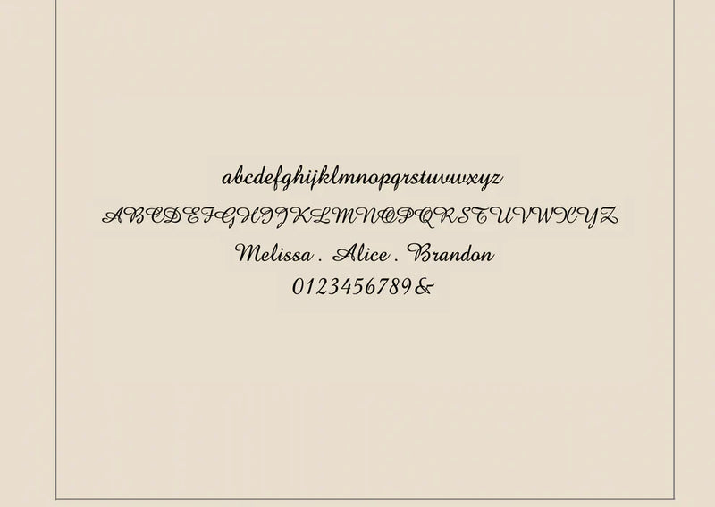 Calligraphic alphabet and names on a beige background