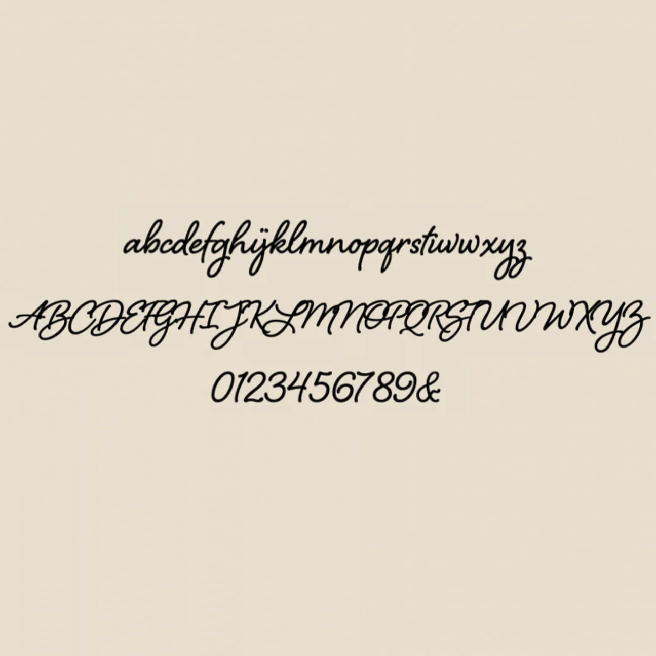 Cursive alphabet and numbers on a beige background