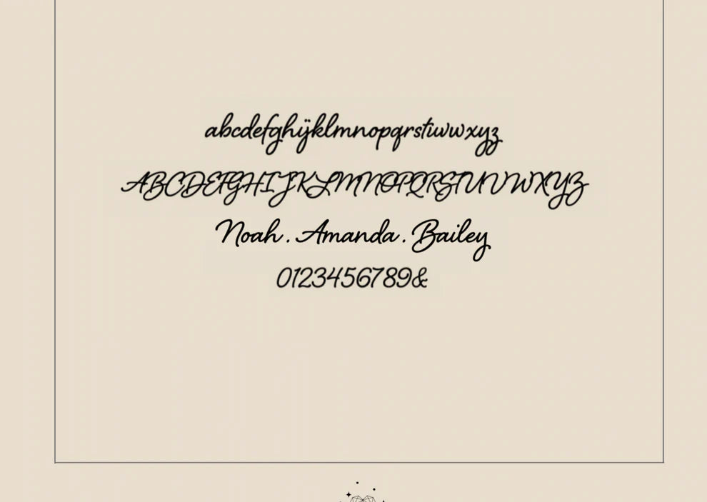Calligraphic alphabet and names on a beige background