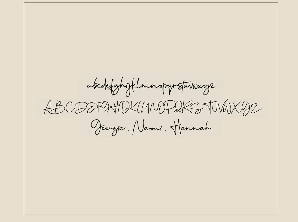 Calligraphy font sample on a beige background