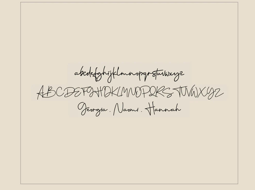 Calligraphy font sample on a beige background