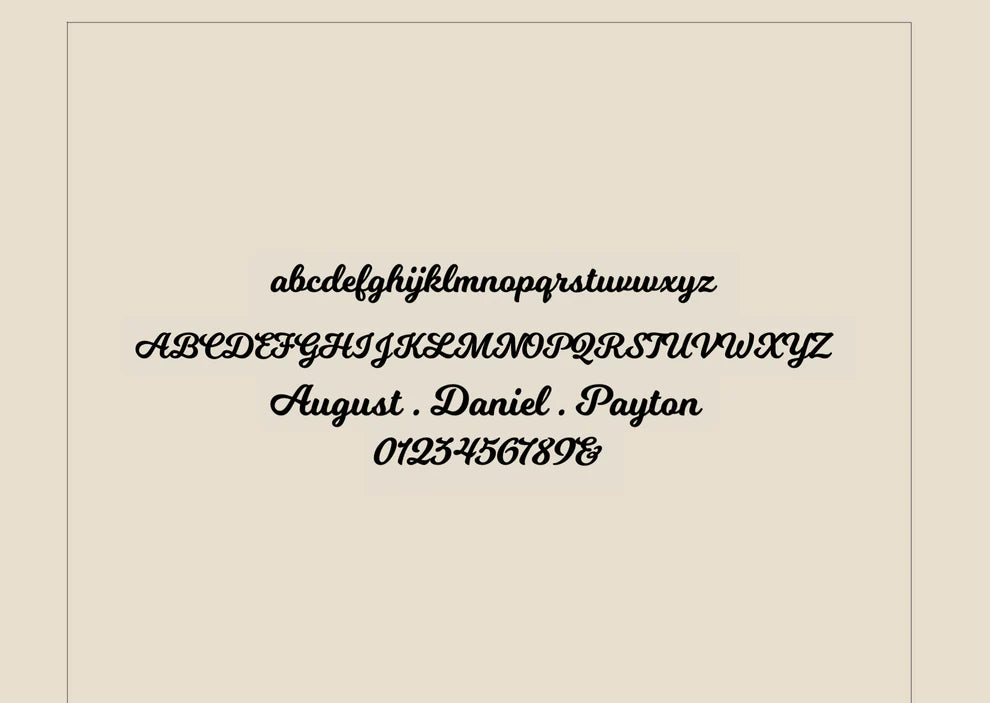 Display of a decorative font on a beige background