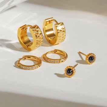 Golden Trio Versatile Earring Set: Hoops and Studs