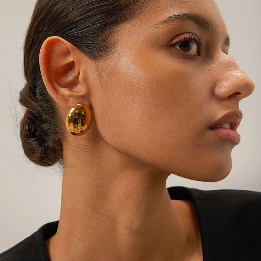 Hammered Gold Oval Stud Earring