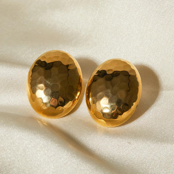 Hammered Gold Oval Stud Earring