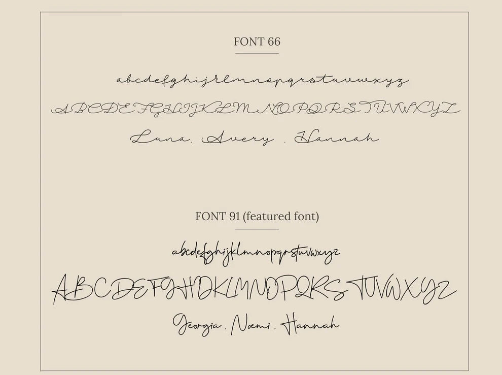 Comparison of two different cursive fonts on a beige background