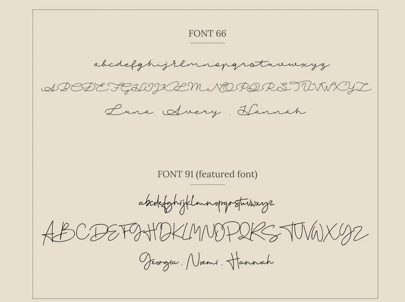 Comparison of two different cursive fonts on a beige background
