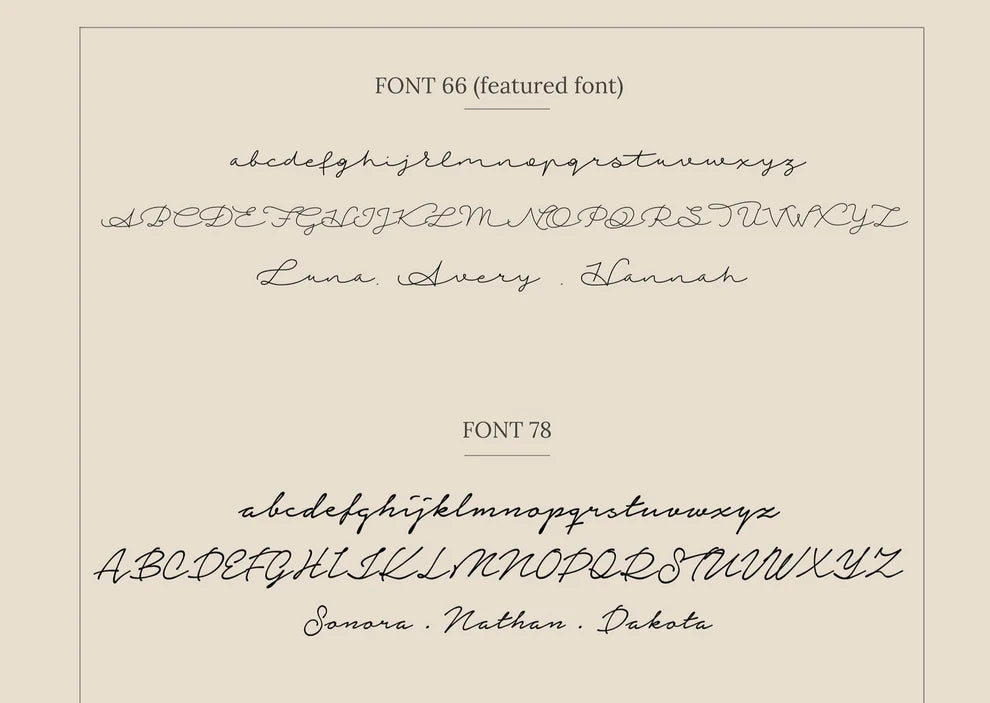 Two different calligraphy fonts displayed on a beige background