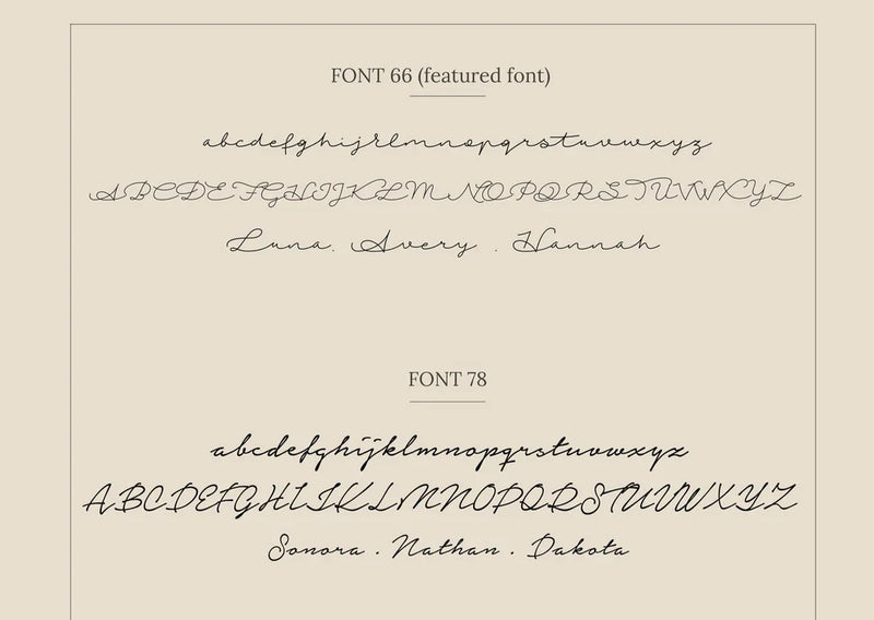 Two different calligraphy fonts displayed on a beige background