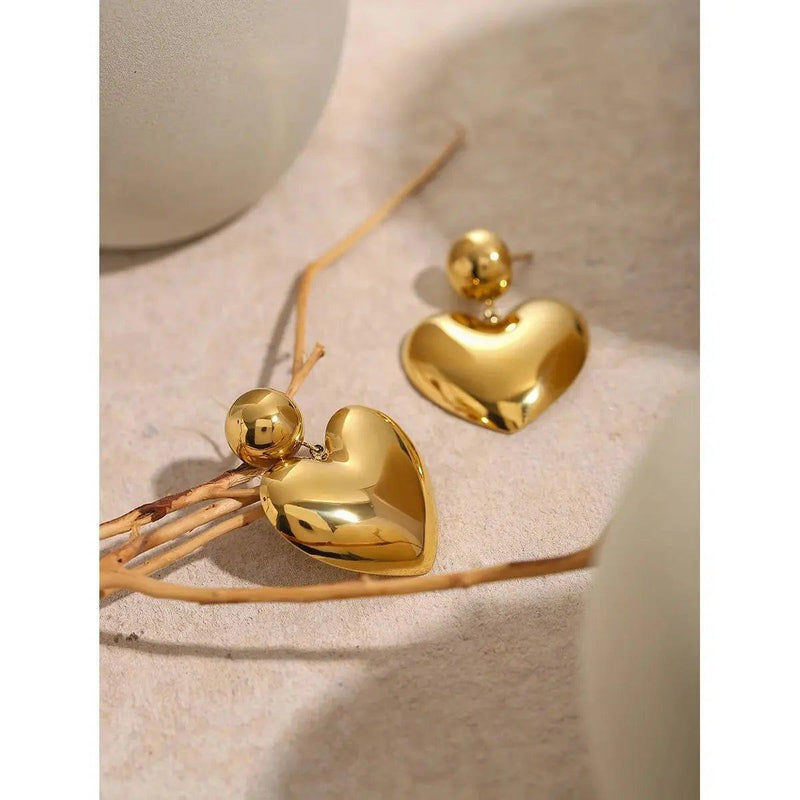 Luxurious Heart-Shaped Stainless Steel Earrings with 18k Gold PVD Coating - Faye Store