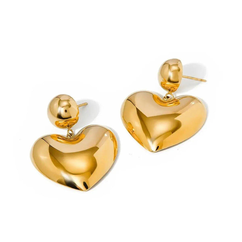 Luxurious Heart-Shaped Stainless Steel Earrings with 18k Gold PVD Coating - Faye Store