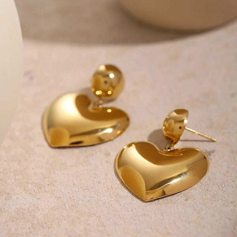 Luxurious Heart-Shaped Stainless Steel Earrings with 18k Gold PVD Coating - Faye Store