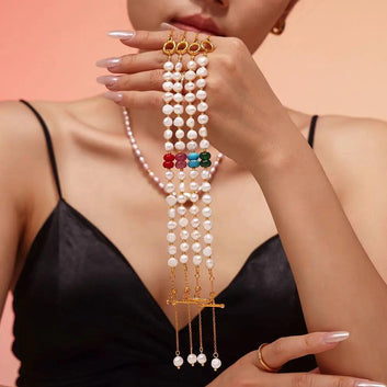 Luxurious Pearl and Gemstone Bracelet with 18k Gold PVD Stainless Steel Accents