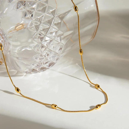 Minimalist Gold Bead Necklace – Sleek and Elegant 18K Gold-Plated Design