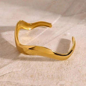 Modern Wave Stainless Steel Cuff Bracelet with 18k Gold PVD Coating