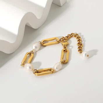 Pearl Elegance 18K Gold-Plated Link Bracelet