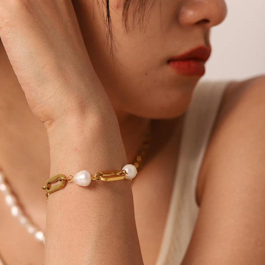 Pearl Elegance 18K Gold-Plated Link Bracelet