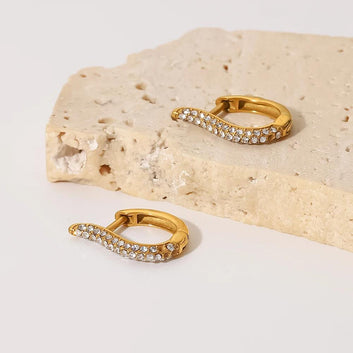 Sparkling Crescent 18K Gold-Plated Huggie Earring