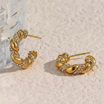 Sparkling Wave 18K Gold-Plated Huggie Earring