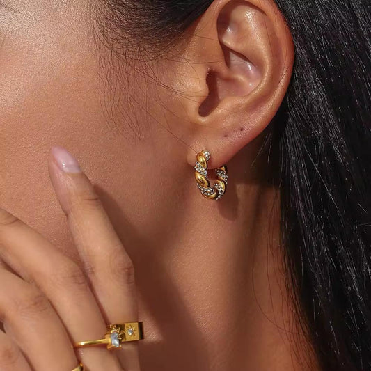 Sparkling Wave 18K Gold-Plated Huggie Earring