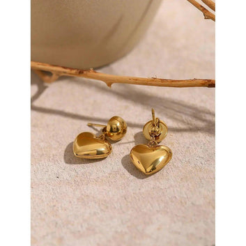Stylish Stainless Steel Heart Dangle Earrings with 18k Gold PVD Coating