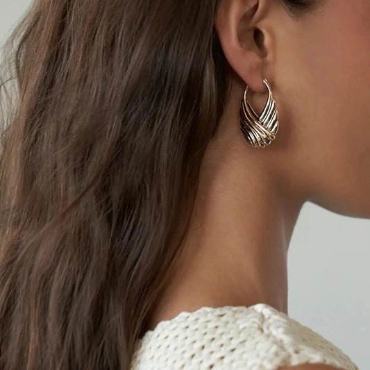 Textured Gold Hoop Earrings – Modern Sculptural Design for Sophistication
