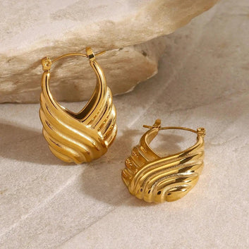 Textured Gold Hoop Earrings – Modern Sculptural Design for Sophistication