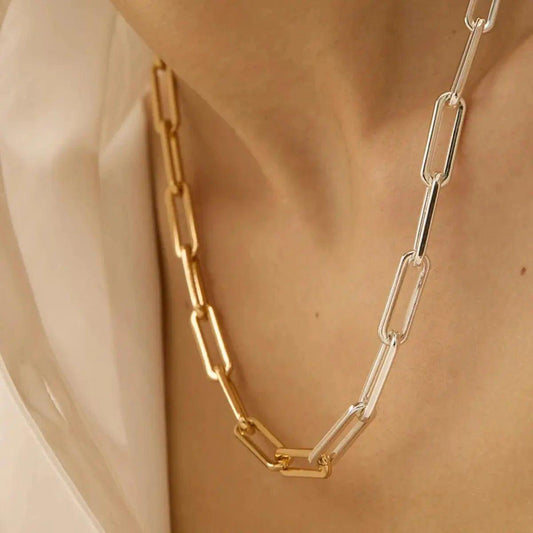 Modern 18k Gold Plated Paperclip Chain Necklace for Women – Stylish and Durable